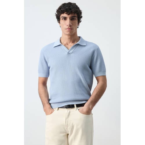 Mango Man regular polo gebreid lichtblauw afbeelding