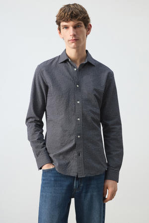 regular geruit casual overhemd donkerblauw