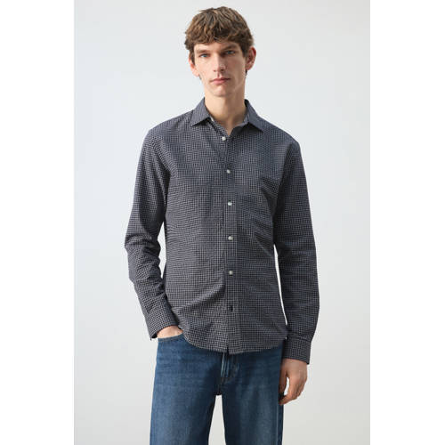Mango Man regular geruit casual overhemd donkerblauw afbeelding