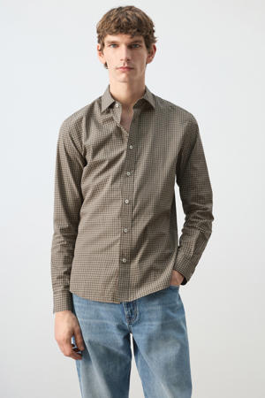 regular geruit casual overhemd bruin