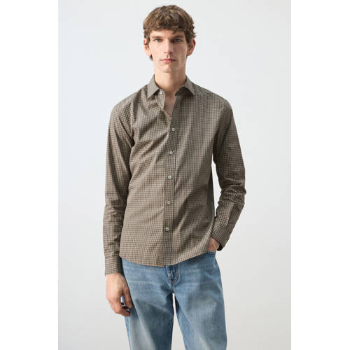Mango Man regular geruit casual overhemd bruin afbeelding