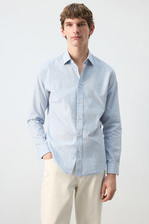 regular geruit casual overhemd lichtblauw