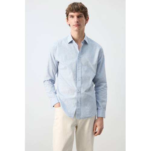 Mango Man regular geruit casual overhemd lichtblauw afbeelding