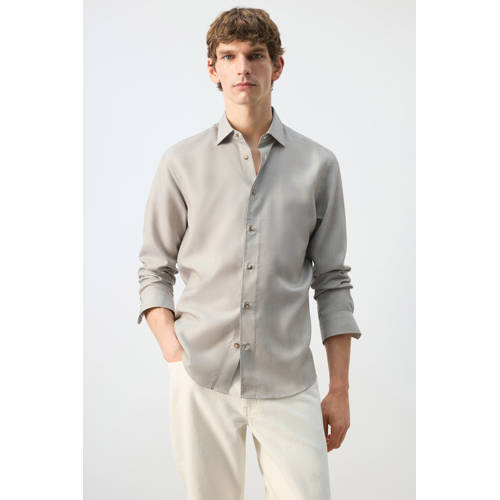 Mango Man regular gestreepte casual overhemd groen afbeelding
