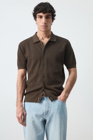 regular casual overhemd donkerbruin