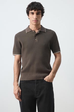 regular polo gebreid donkerbruin
