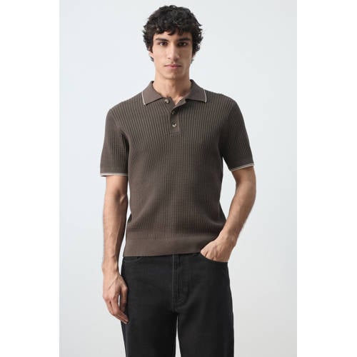 Mango Man regular polo gebreid donkerbruin afbeelding