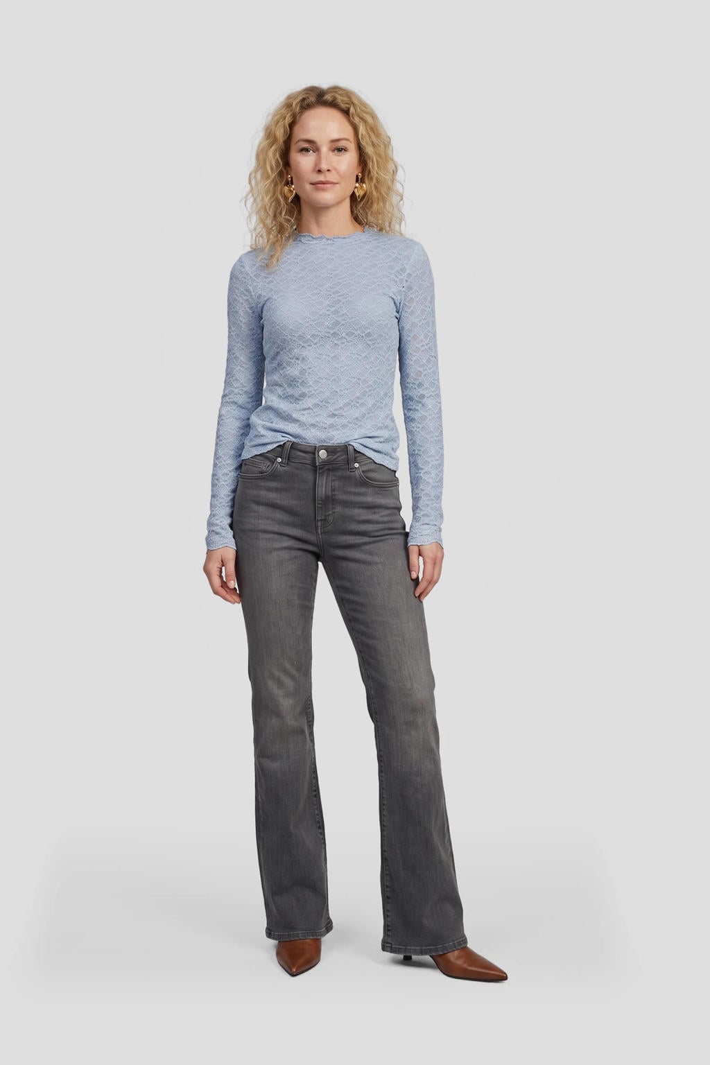 Anytime high waist flared jeans light grey