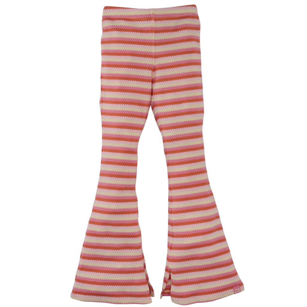 Oranje en lichtgele meisjes Z8 kids flared broek Lauren koraal van stretchkatoen met regular waist, elastische tailleband en strepenprint