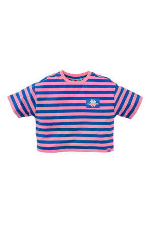 cropped T-shirt Marijn lichtroze/blauw