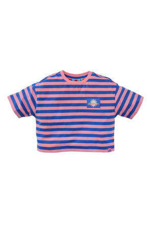 cropped T-shirt Marijn lichtroze/blauw