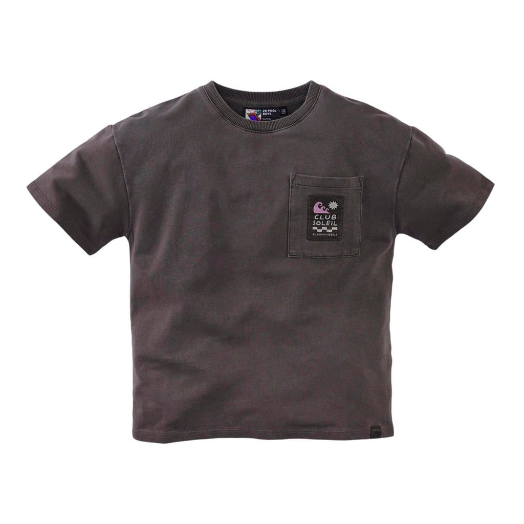 Antraciete jongens Z8 kids T-shirt Jaro van stretchkatoen met backprint, korte mouwen en drukknoopsluiting