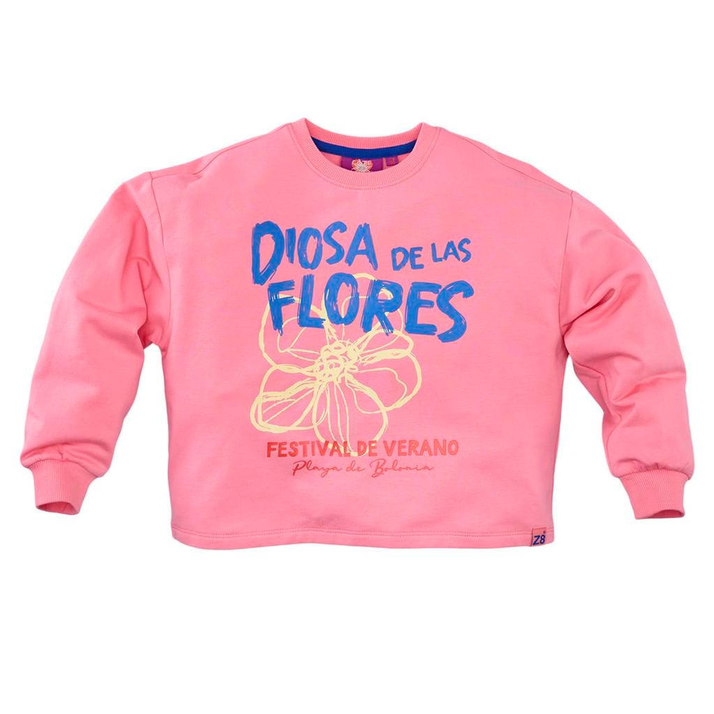 Lichtroze meisjes Z8 kids sweater Pola van stretchkatoen met tekst print, lange mouwen, ronde hals en geribde boorden