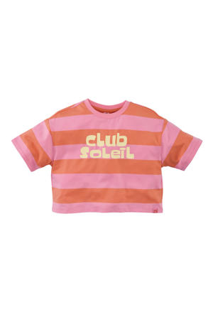 cropped T-shirt Elien oranje/lichtroze/lichtgeel