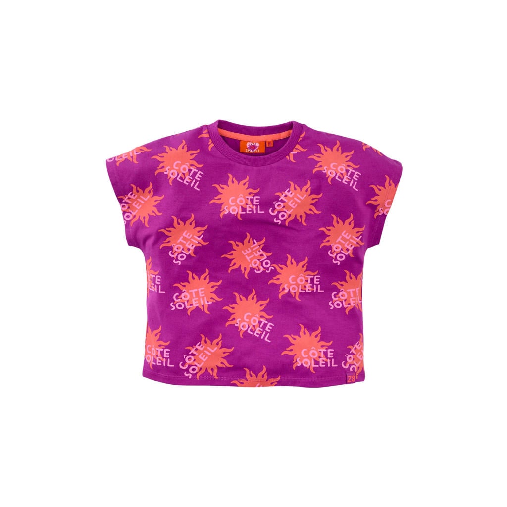 Violet, oranje en lichtroze meisjes Z8 kids T-shirt Yinthe van stretchkatoen met korte mouwen en ronde hals
