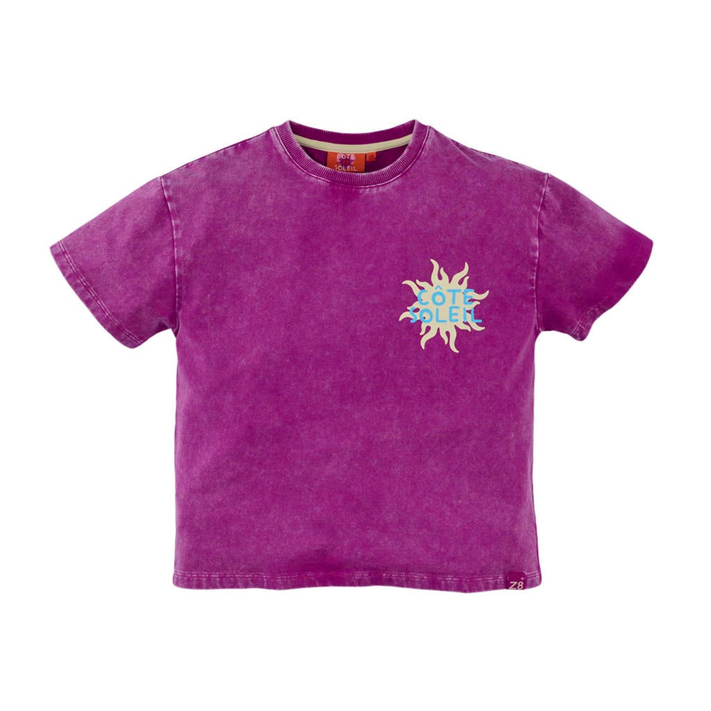 Violetkleurige meisjes Z8 kids T-shirt Babet van stretchkatoen met backprint, korte mouwen en ronde hals