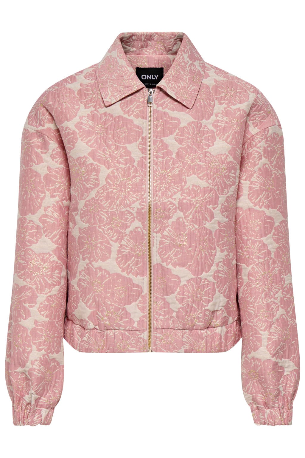 Roze en beige dames ONLY gebloemde tussenjas van polyester met lange mouwen, klassieke kraag en jacquard