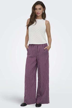 wide leg high waist gestreepte casual broek paars