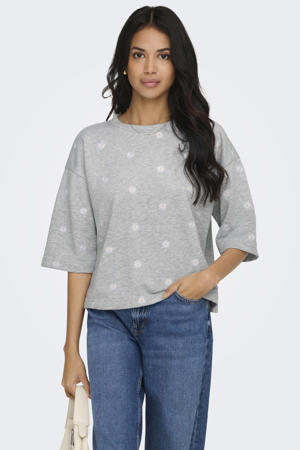gebloemde sweater grijs