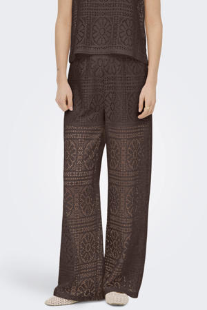 regular waist gebloemde casual broek bruin broderie