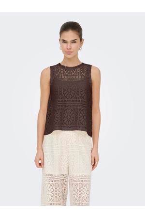 gebloemde top bruin broderie