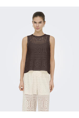 gebloemde top bruin broderie