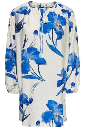 gebloemde mini jurk blauw