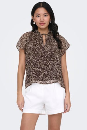 top met panterprint zwart