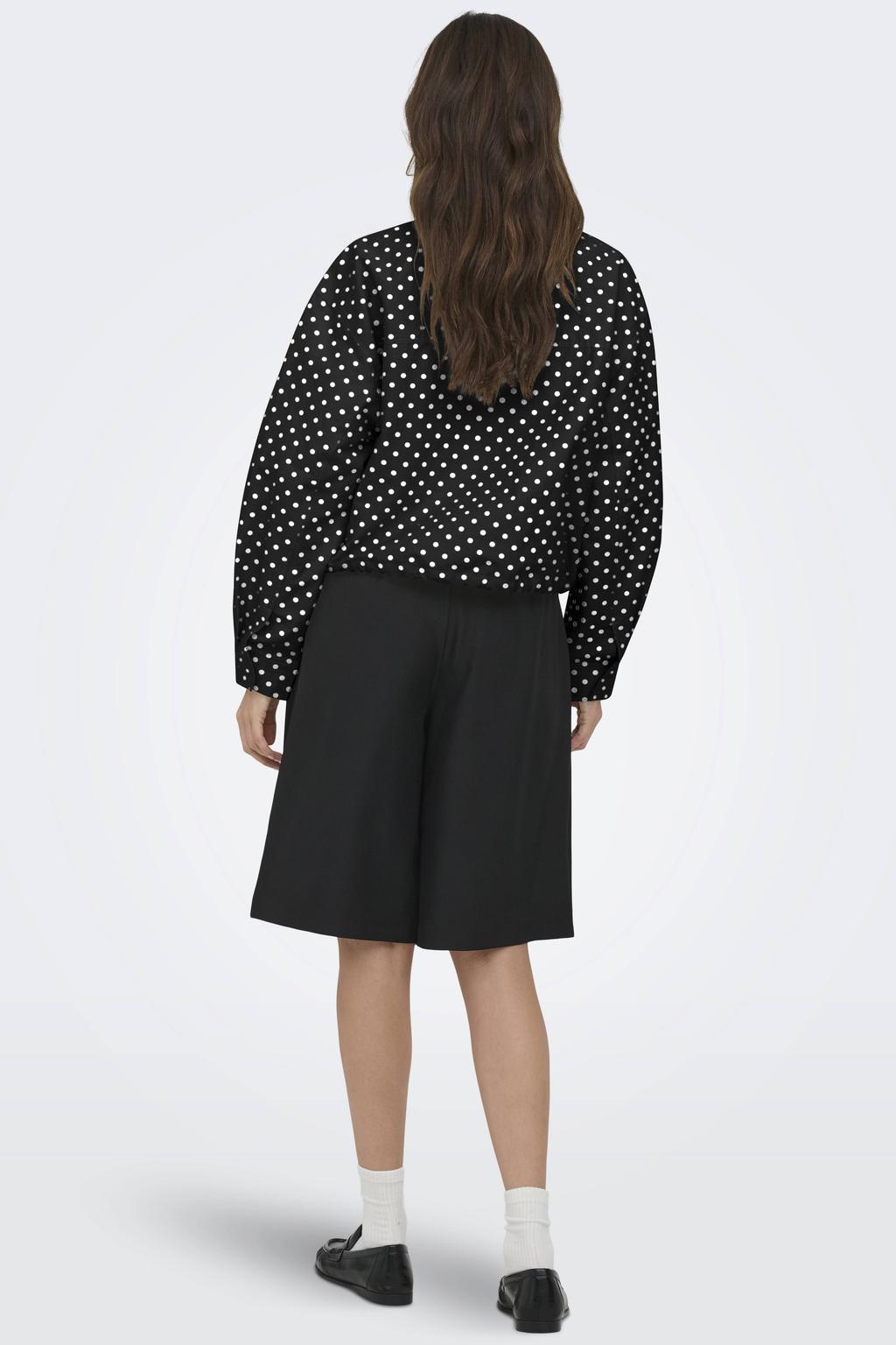 Zwart en ecru dames ONLY jack van katoen met stippenprint, lange mouwen en col