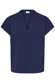 thumbnail: Donkerblauwe dames JDY blousetop van polyester met effen, korte mouwen, V-hals en geweven detail