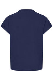 thumbnail: Donkerblauwe dames JDY blousetop van polyester met effen, korte mouwen, V-hals en geweven detail