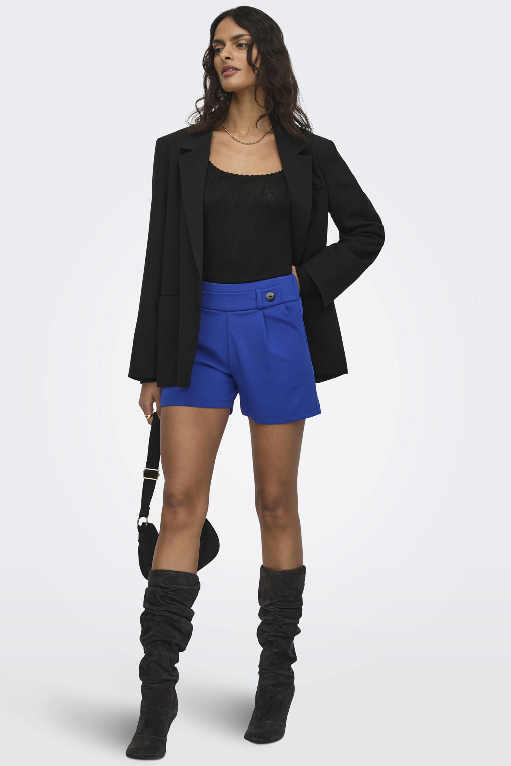Blauwe dames JDY regular waist casual short van polyester met elastische inzet en effen