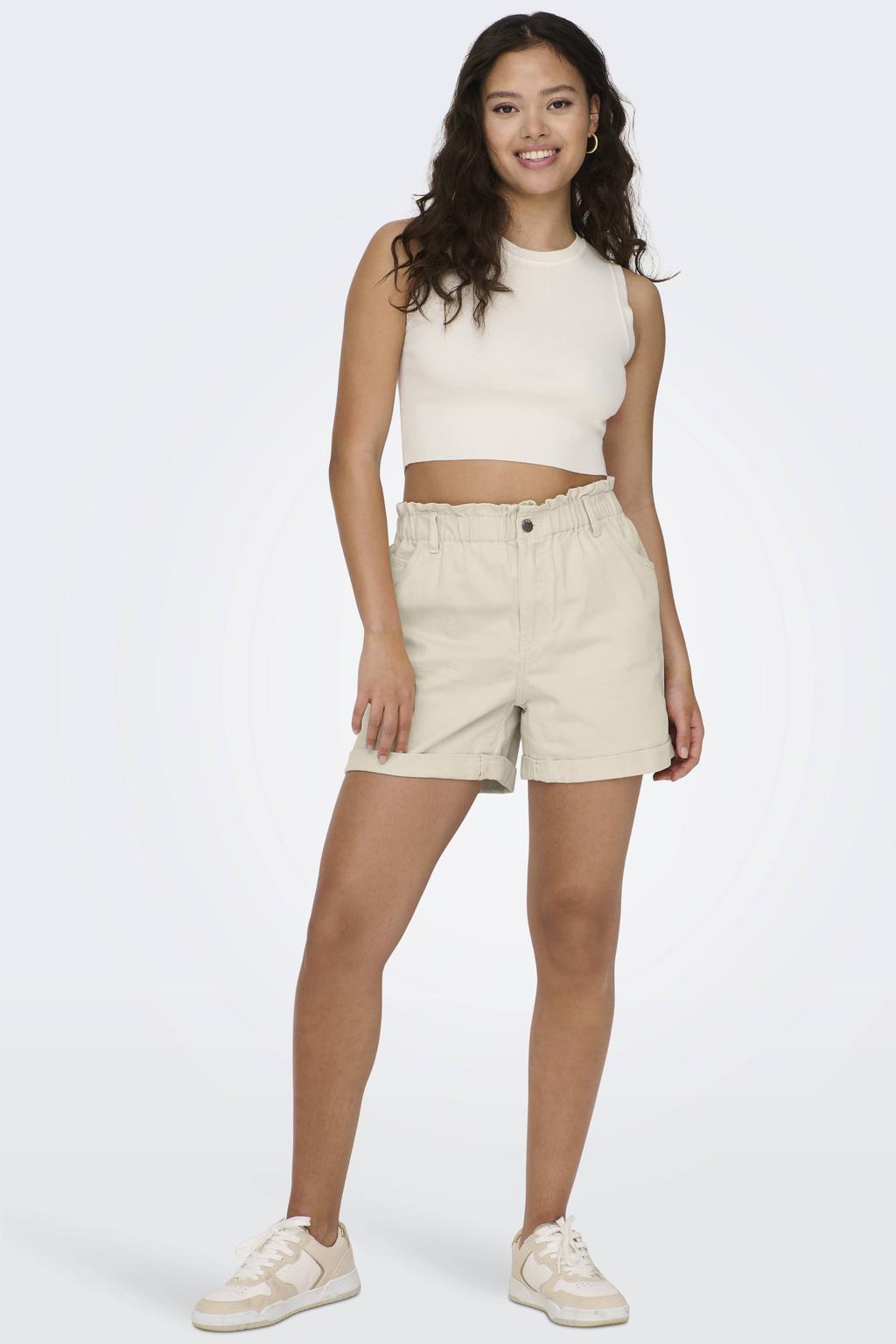 Zandkleurige dames JDY high waist loose fit short van denim met effen