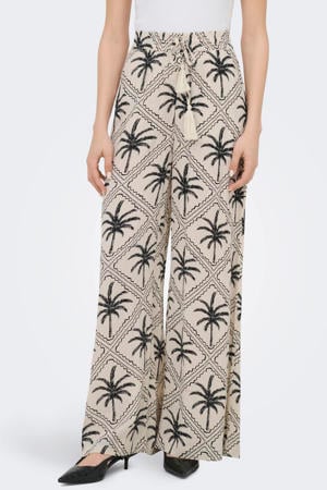 wide leg high waist casual broek zand