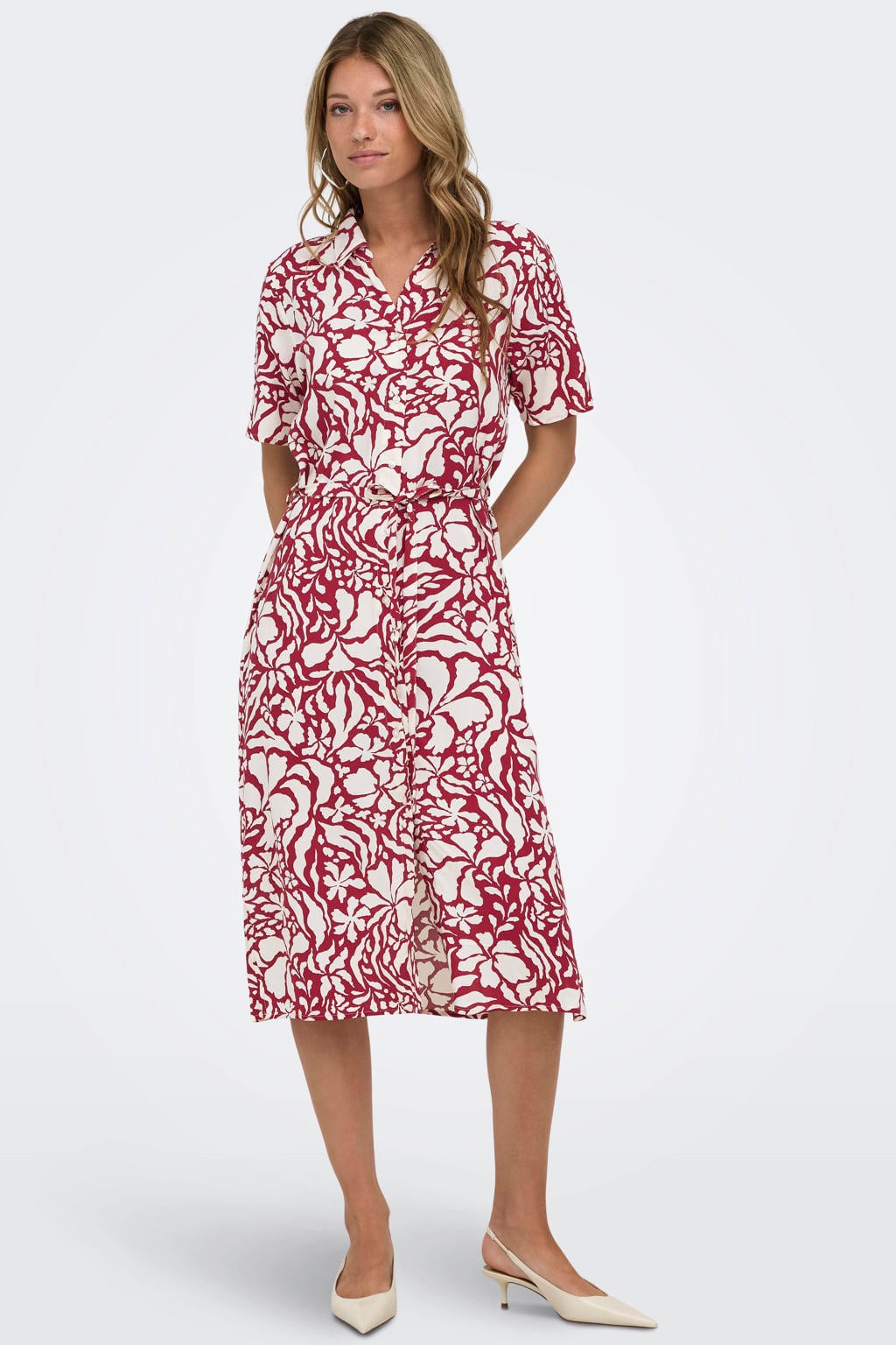 Blauw, lichtblauw en donkerblauwe dames ONLY blousejurk van modal met effen, korte mouwen en V-hals