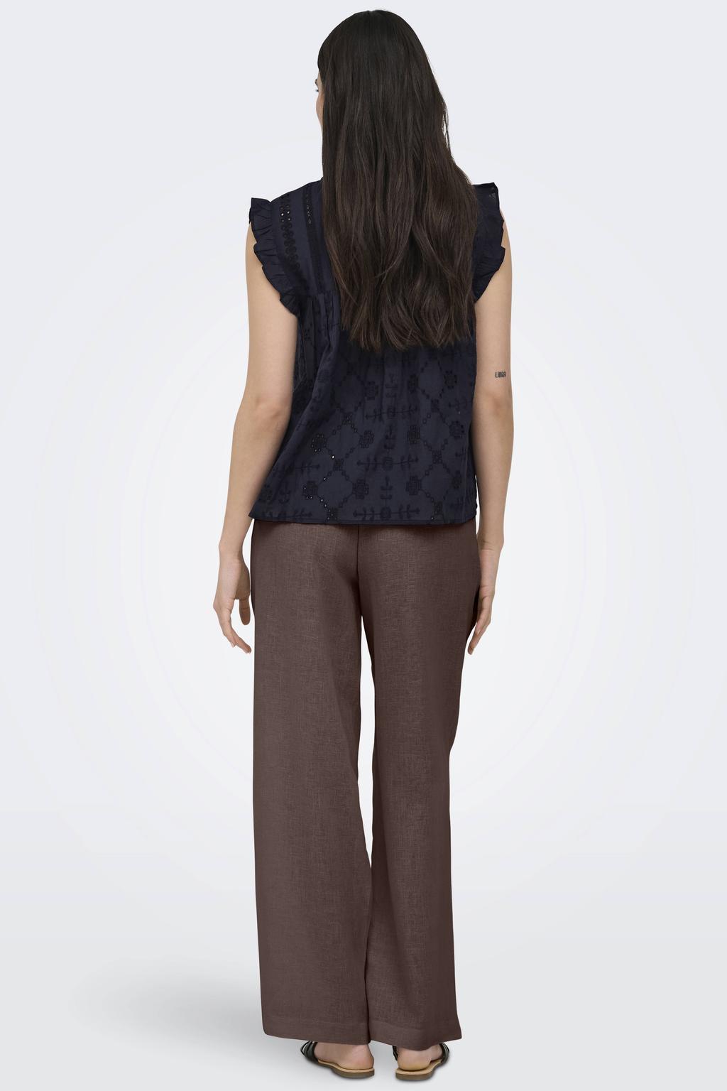 Bruine dames ONLY wide leg regular waist casual broek van modal met effen