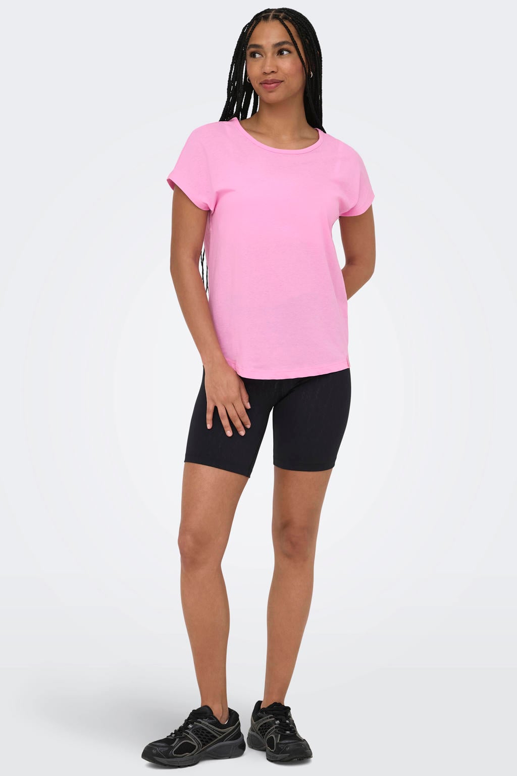 Lichtroze dames ONLY PLAY sportshirt Onpaub-Jyx Life On Ss Bat Loose Jrs Tee met korte mouwen