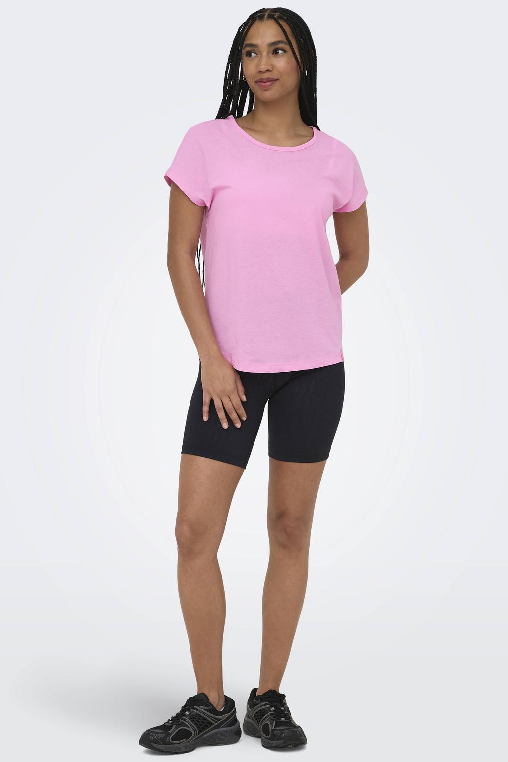 Lichtroze dames ONLY PLAY sportshirt Onpaub-Jyx Life On Ss Bat Loose Jrs Tee met korte mouwen