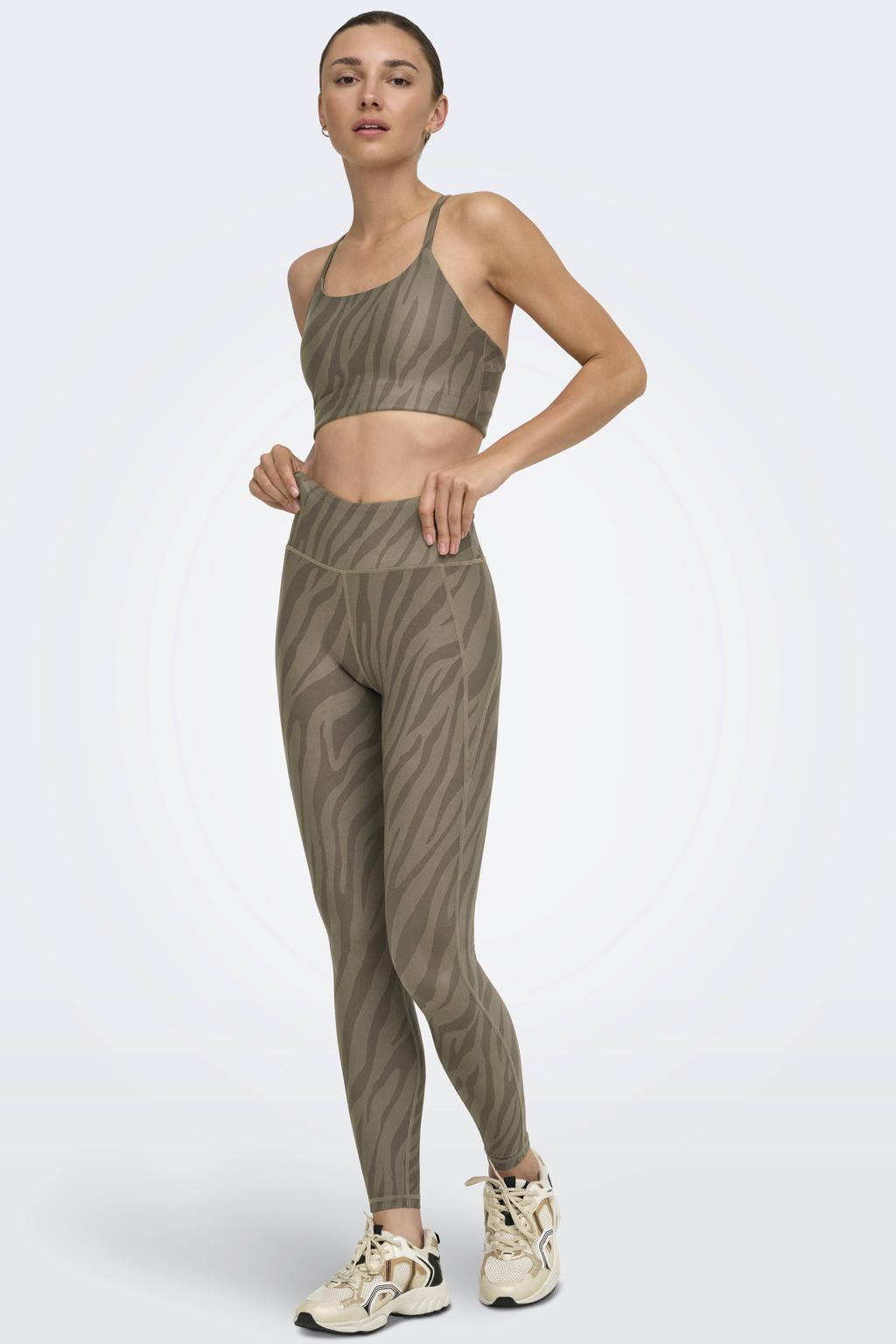 Zandkleurige dames ONLY PLAY Onprya-2 sportlegging van polyester met slim fit, regular waist en dierenprint