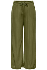 thumbnail: Olijfgroene dames JDY high waist casual broek van modal met loose fit, elastische tailleband met koord en effen