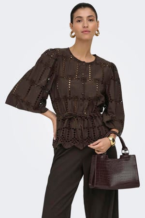 blouse broderie donkerbruin