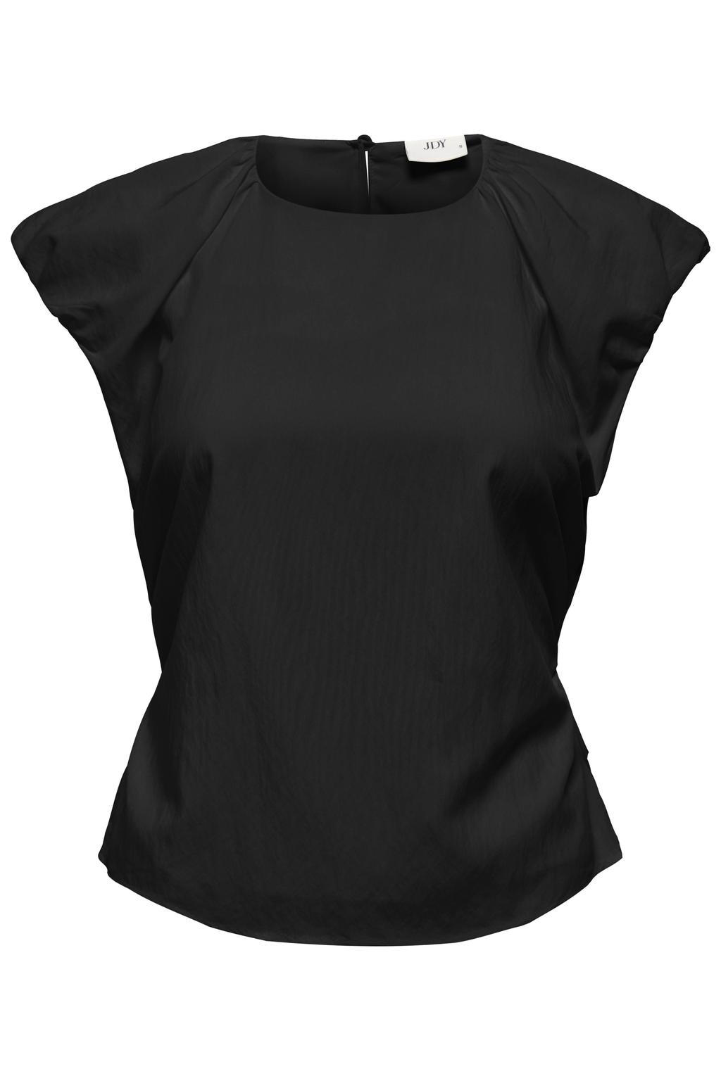 Zwarte dames JDY regular fit blousetop van modal met effen, korte mouwen, ronde hals en geweven detail