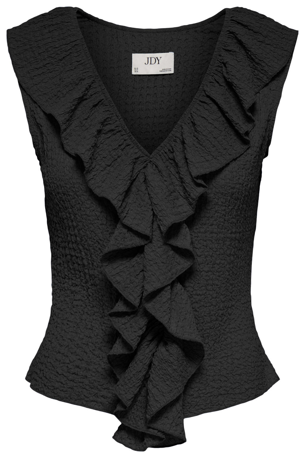 Zwarte dames JDY top van polyester met effen, V-hals en ruches