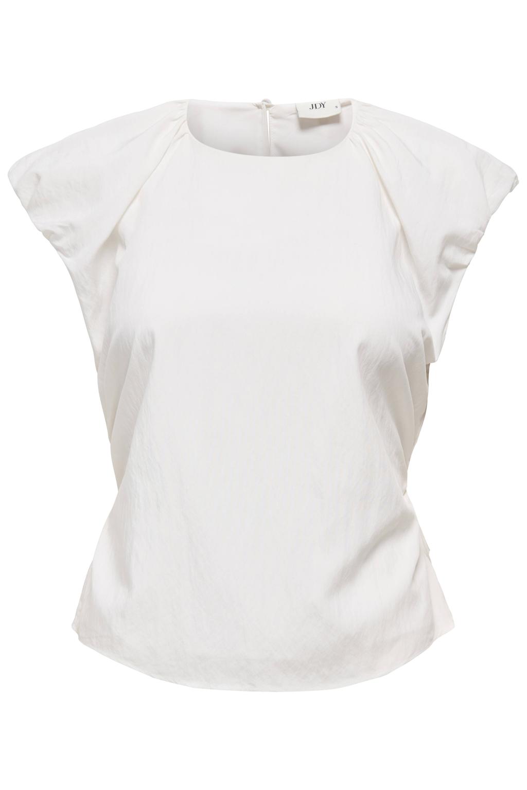 Witte dames JDY regular fit blousetop van modal met effen, korte mouwen, ronde hals en geweven detail