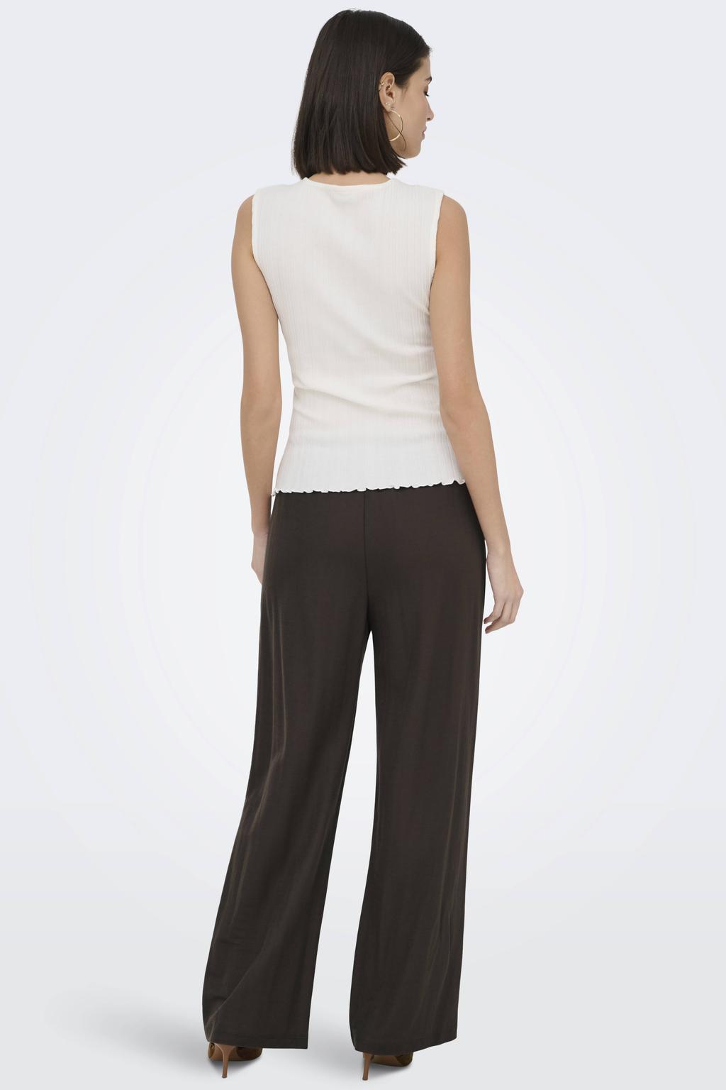 Donkerblauwe dames JDY high waist casual broek van modal met loose fit, elastische tailleband met koord en effen