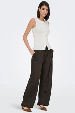 high waist casual broek donkerbruin