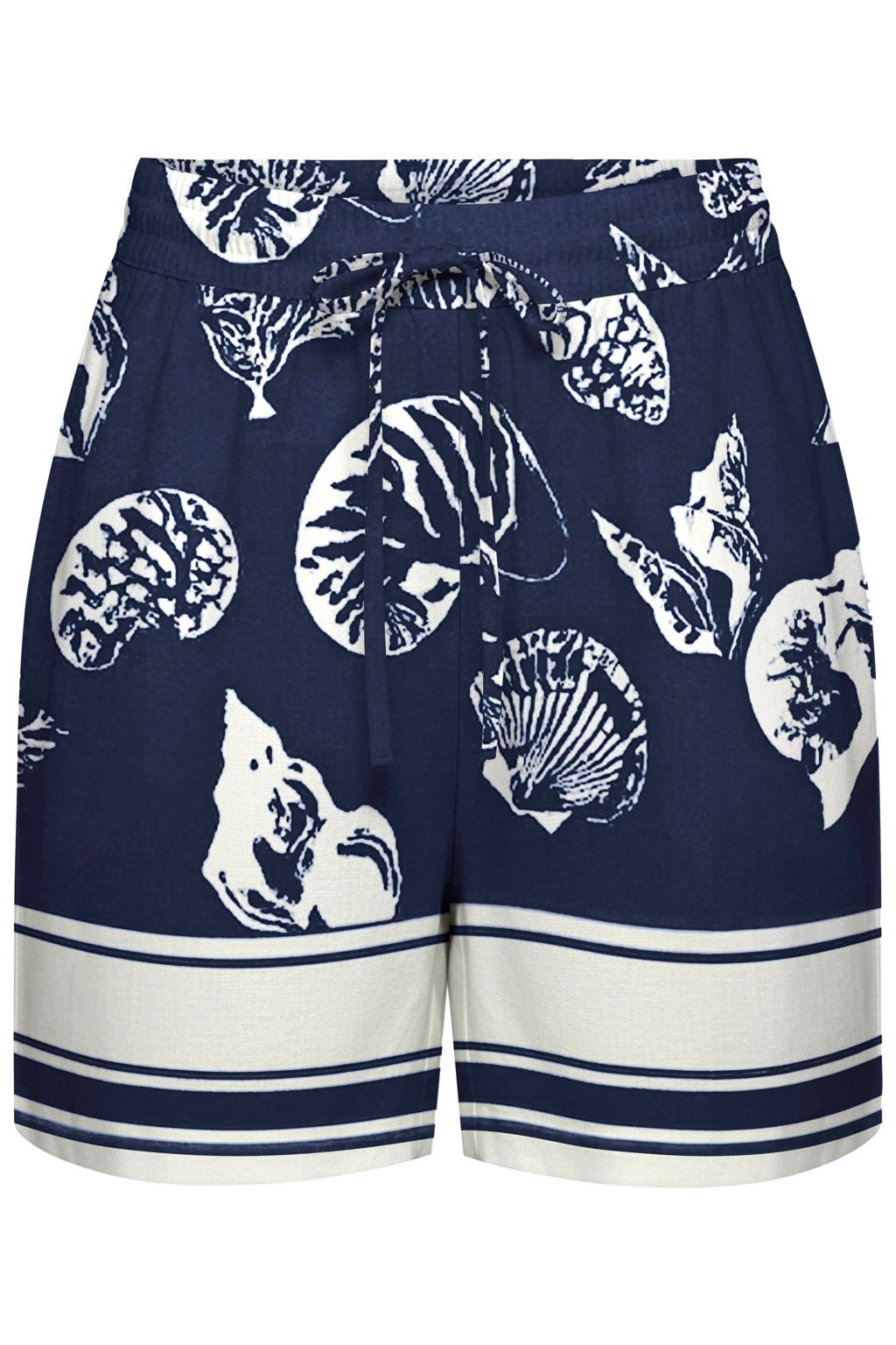 Donkerblauw en ecru dames JDY regular waist casual short van katoen met elastische tailleband met koord