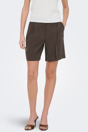 wide leg casual short met plooien - donkerbruin
