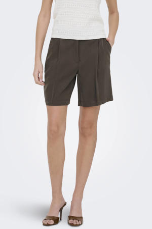 wide leg casual short met plooien - donkerbruin