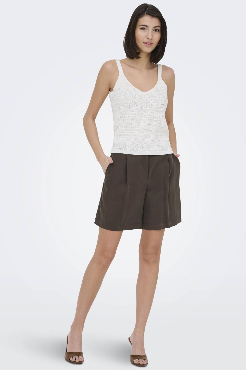 Donkerblauwe dames JDY wide leg casual short van viscose met high waist, haaksluiting en effen